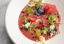 Gazpacho van tomaat met paprika en framboos