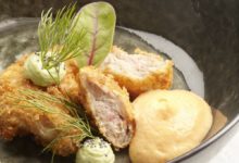 Lamszwezeriken met choronespuma en crème van dragon