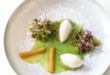 Roquefortsorbet met pompoen, kweepeer en granny smith